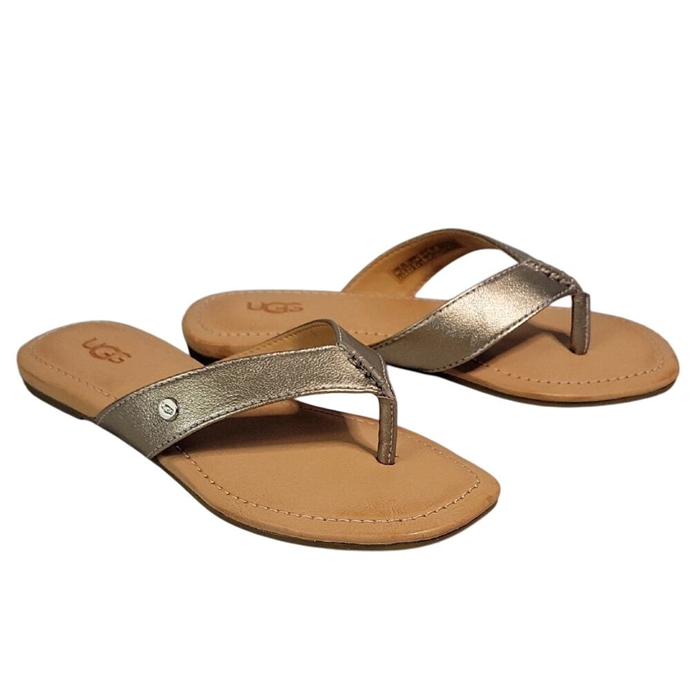 UGG Tuolomne Gold Leather Flip Flop Sandals Womens Size 5 New